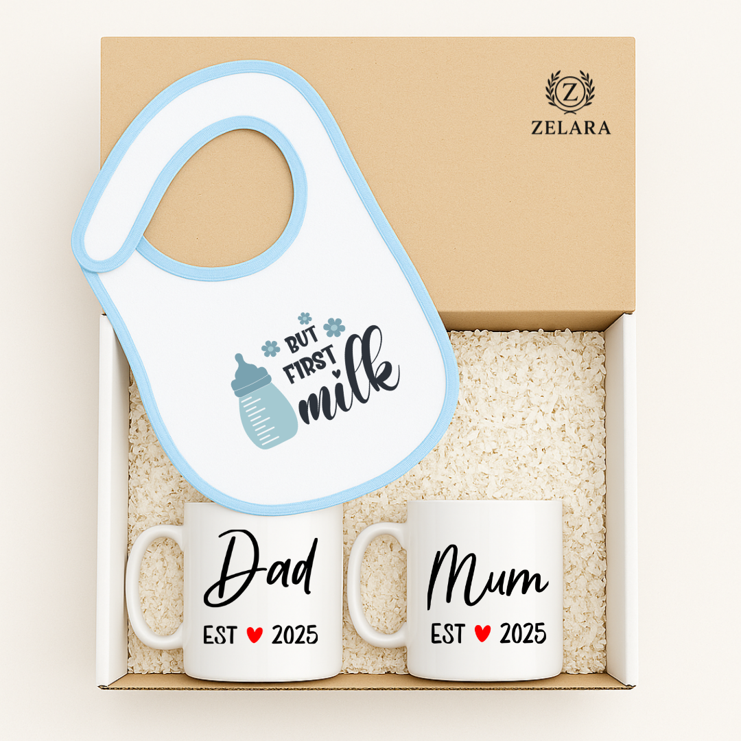 New Baby Boy Parents Gift Set - But First Milk