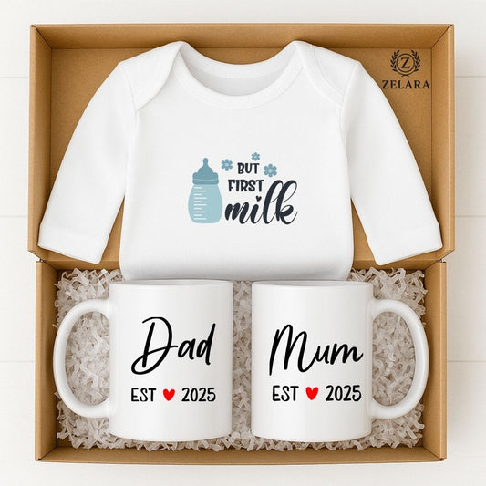New Baby Boy Parents Gift Set - But First Milk