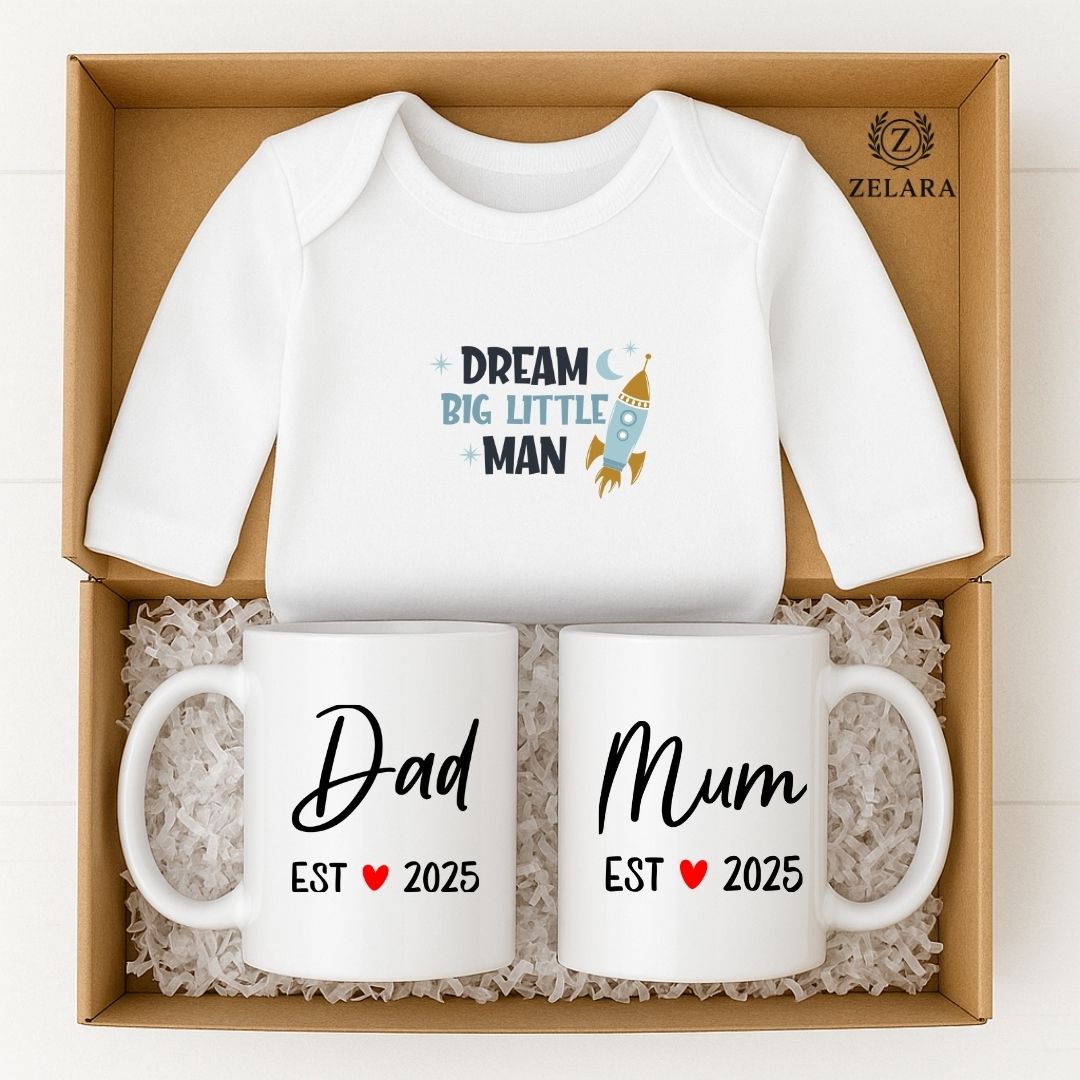 New Baby Boy Parents Gift Set - Dream Big Little Man Onesie