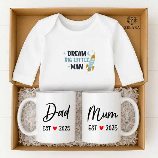 New Baby Boy Parents Gift Set - Dream Big Little Man Onesie