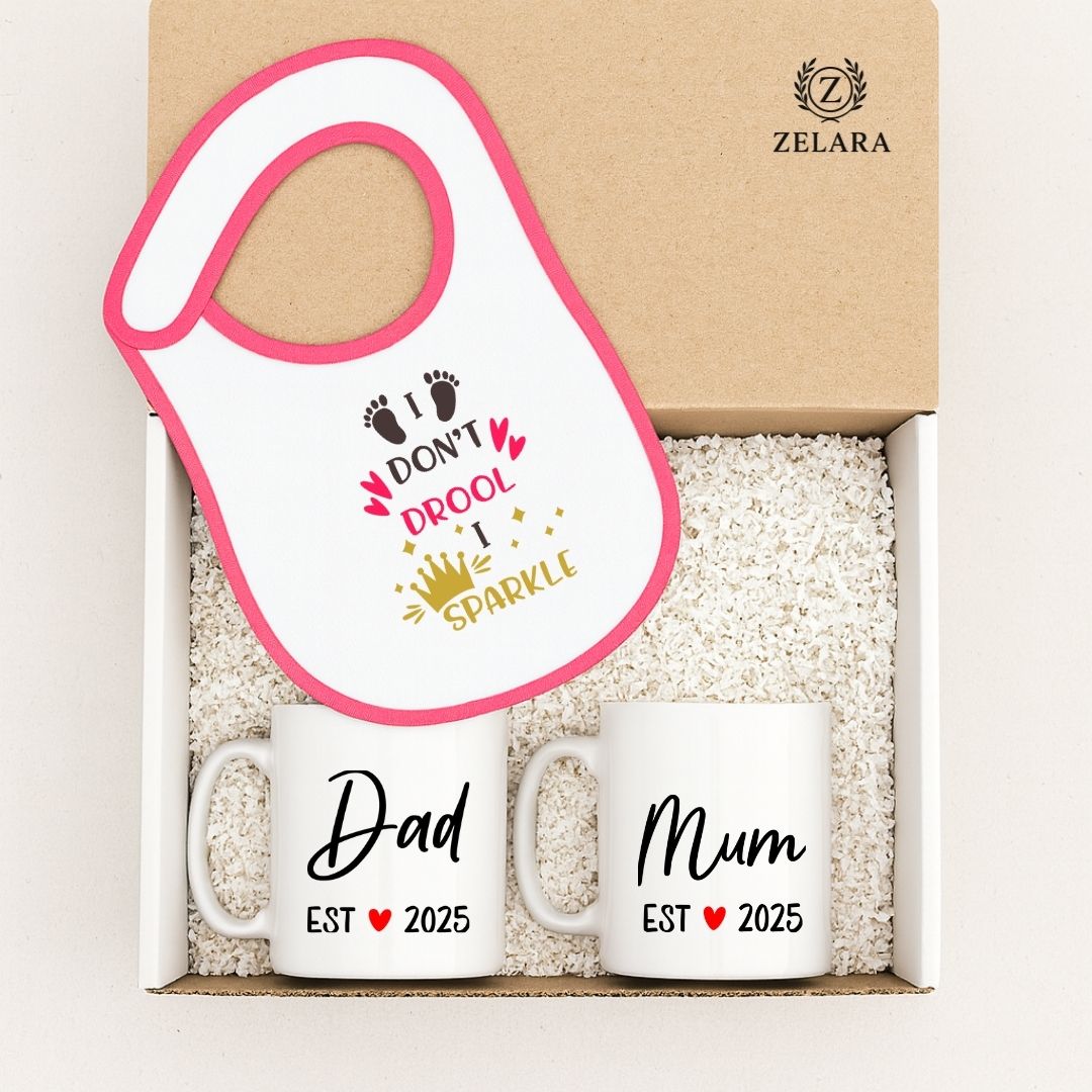 New Baby Girl Parents Gift Set - I don't drool I sparkle